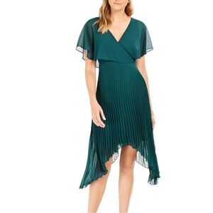 Kensie Handkerchief Hem Pleated Asymmetrical Dress